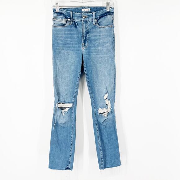 Good American Good Straight Jeans in Indigo033 Raw Hem - Picture 1 of 7